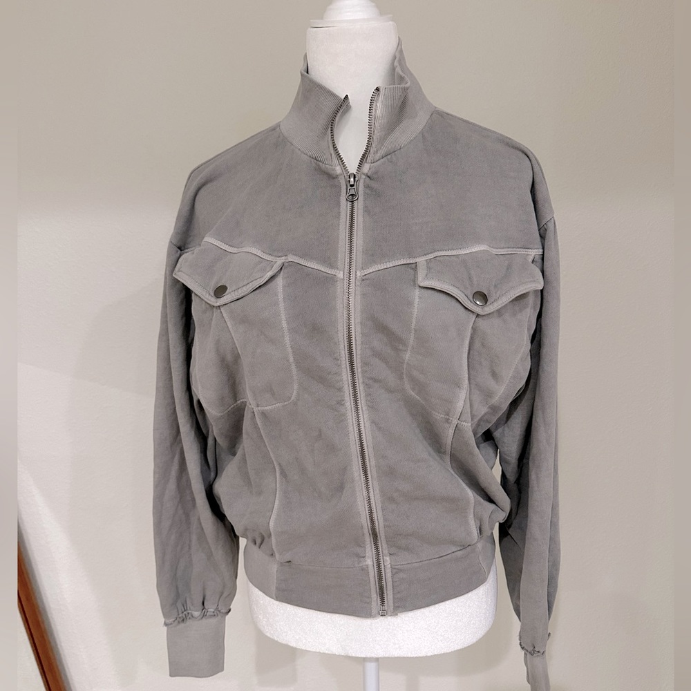 Grey State Washed Devon Zip-Up - Silver Sconce